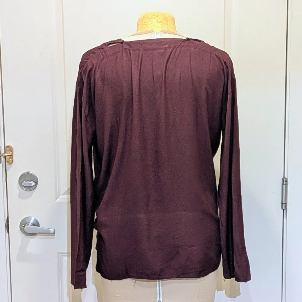 NWOT Beckwoman XL Oxblood Embroidered Double Button Collar Boho Tunic Blouse - Picture 6 of 8